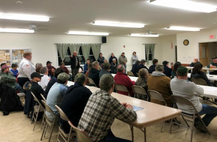 Thorndike selectmen meet Wednesday night to discuss concerns that Waldo County officials have with the town's fire department. All but one of the department's firefighters, who were seated at the tables, got up and resigned in protest.