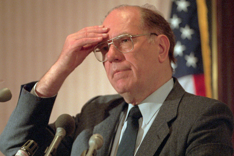 Lyndon LaRouche at a news conference in Arlington, Va. in 1994.