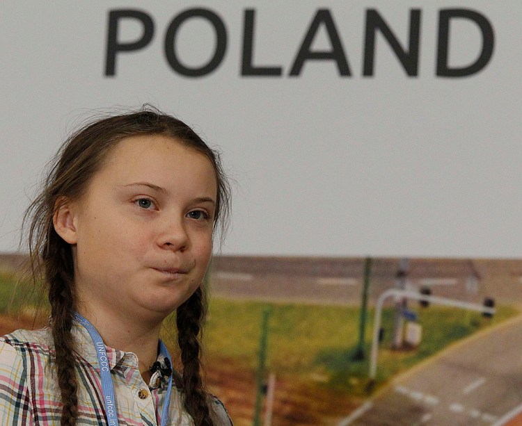 Greta Thunberg, 15, who has inspired students around the world to campaign against global warming, attends a U.N. climate conference in Katowice, Poland, on Dec. 4.