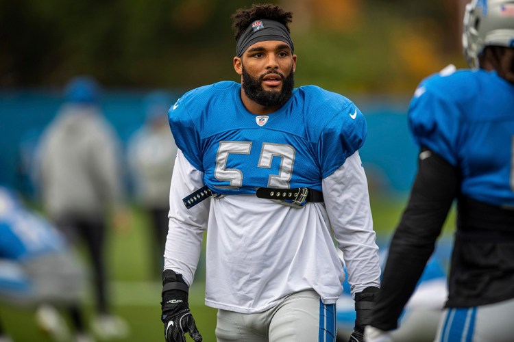 Detroit Lions linebacker Trevor Bates (53) during practice at the Detroit Lions training facility on Wednesday, Oct. 31, 2018 in Allen Park, Mich. 