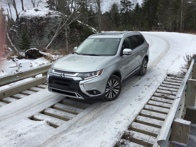 The Mitsubishi Outlander in top SEL trim ($33,225). Photo by Tim Plouff. Location: Green Lake Road, Ellsworth.