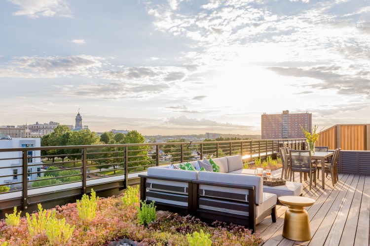 A penthouse view from Verdante, looking to Lincoln Park and the Portland cityscape.