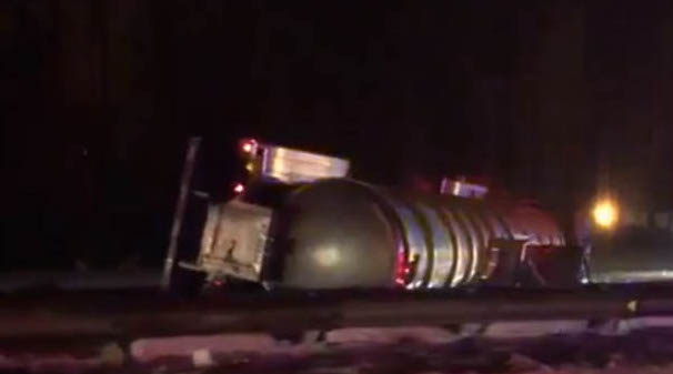 This tanker rolled over on the Maine Turnpike at mile 50 in Portland on Friday night.