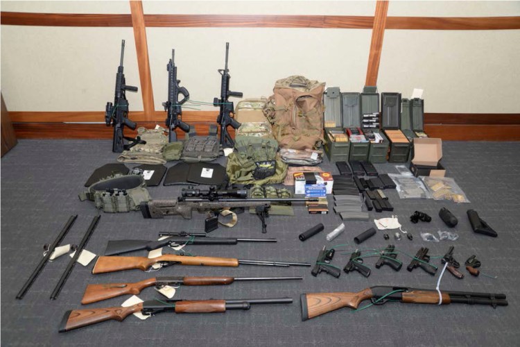 A photo of firearms and ammunition that was in the motion for detention pending trial in the case against Christopher Paul Hasson. 