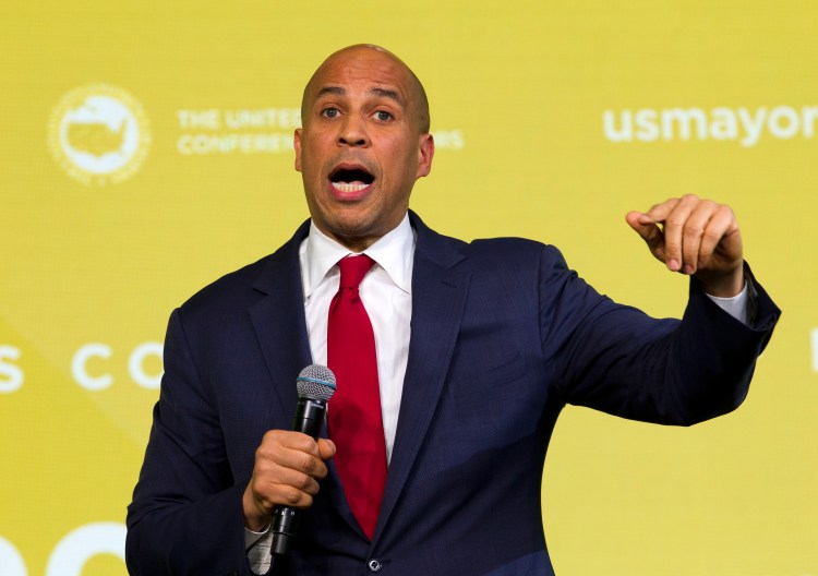 Sen. Cory Booker, D-N.J. speaks during the U.S. Conference of Mayors meeting in Washington on Jan. 24, 2019.