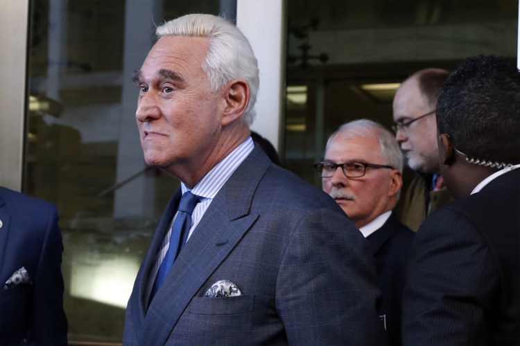 Former campaign adviser for President Trump, Roger Stone, leaves federal court in Washington.