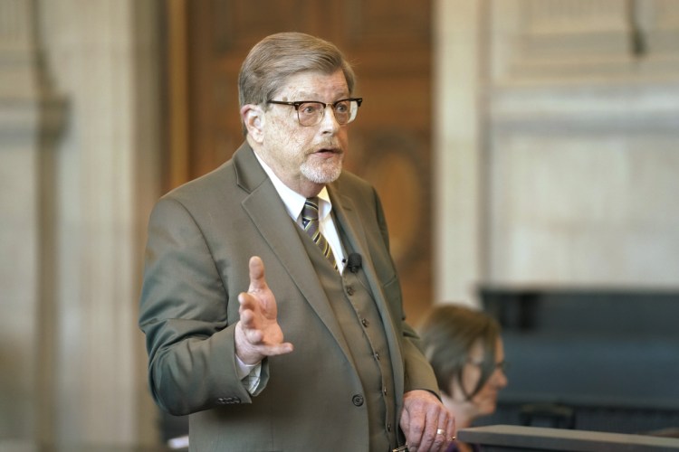Attorney Clifford Strike argues before the Supreme Judicial Court on Tuesday that  messages alleging Luc Tieman was having an affair should not have been admitted as evidence.