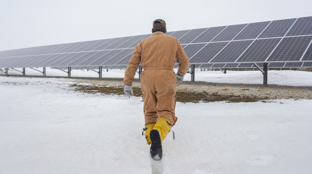 Randy DeBaillie has installed solar panels at his farm in Orion, Ill. He plans to add more in the spring, on 15 acres that previously were used to grow corn and soybeans.