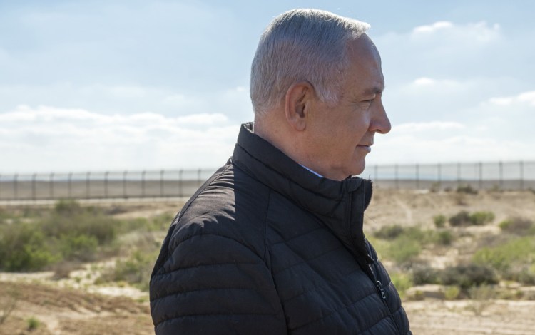 Israel's Prime Minister Benjamin Netanyahu visits the southern border with Egypt at Nitzana, Israel, in the Negev Desert on Thursday.