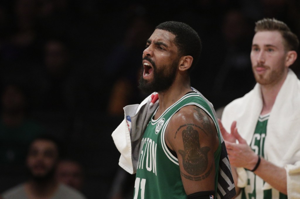 Kyrie Irving scored 30 points Saturday night to spark the Celtics to a 120-107 win over the Lakers in Los Angeles.
