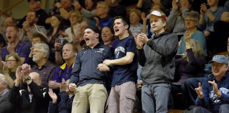 Maine fans loudly cheer on the Black Bears during their win over Albany in an America East women's basketball semifinal Sunday at The Pit.