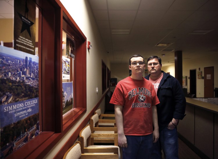 South Portland High School senior Aaron Matthews, left, and his father, Dick Matthews, the local school board's chairman, expressed dismay Wednesday over the national college admissions fraud uncovered by the FBI.