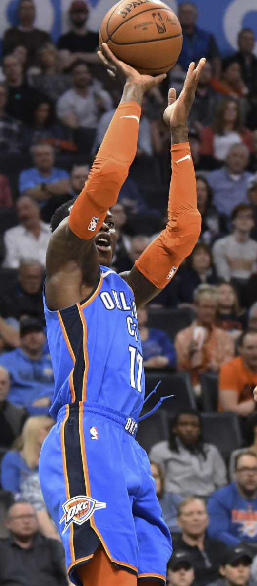 Thunder guard Dennis Schroeder goes up for a shot during his team's 108-96 win Wednesday night against the Brooklyn Nets. Oklahoma City overcame a 10-point halftime deficit.