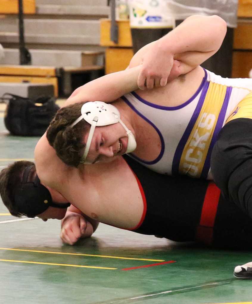 David Gross of Bucksport couldn't wrestle in matches until January this season after recovering from knee surgery, but was almost unbeatable once he returned.