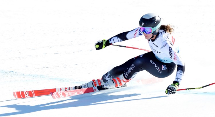 After settling for bronze in the NorAm Cup race in the morning, Alice Merryweather let loose Tuesday afternoon to win the national downhill title at the U.S. Alpine Speed Championships at Sugarloaf in Carrabassett Valley.