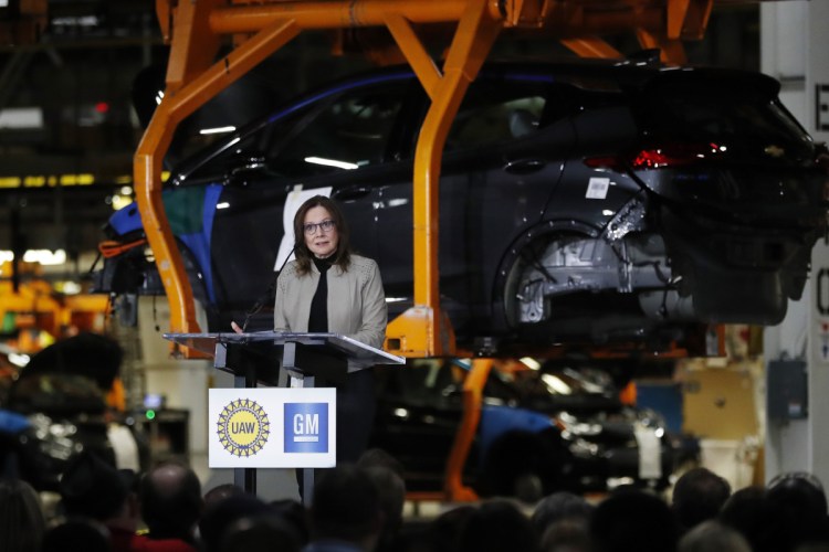 General Motors Chairman and CEO Mary Barra makes the announcement Friday of the company's investment of $300 million in its Orion Township, Mich., assembly plant to produce a new Chevrolet electric vehicle.