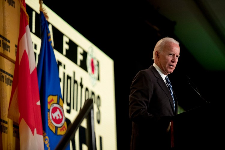 Former Vice President Joe Biden speaks at the International Association of Firefighters at the Hyatt Regency on Capitol Hill in Washington, Tuesday, March 12, 2019, amid growing expectations he'll soon announce he's running for president. 