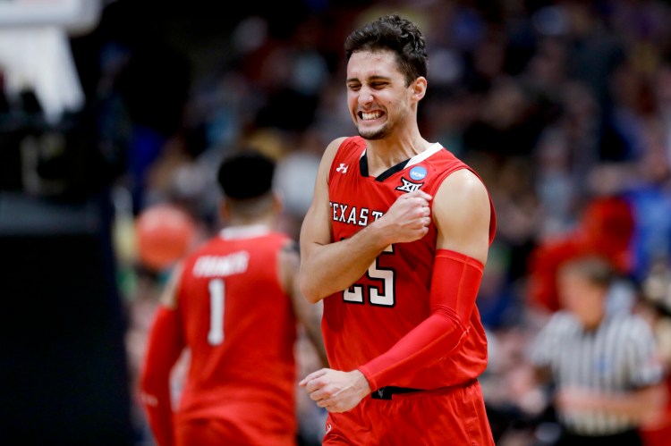 Texas Tech guard Davide Moretti celebrates after a basket Saturday in the West Regional final against Gonzaga. The Red Raiders advanced to their first Final Four with a 75-69 victory.