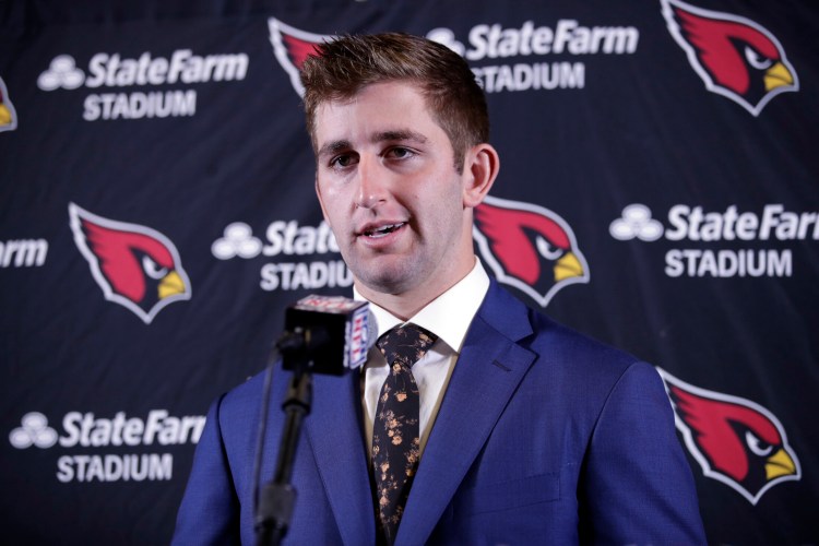 Arizona Cardinals quarterback Josh Rosen fields questions during a post game press conference after an NFL football game against the Los Angeles Chargers Sunday, Nov. 25, 2018, in Carson, Calif. (AP Photo/Jae C. Hong )