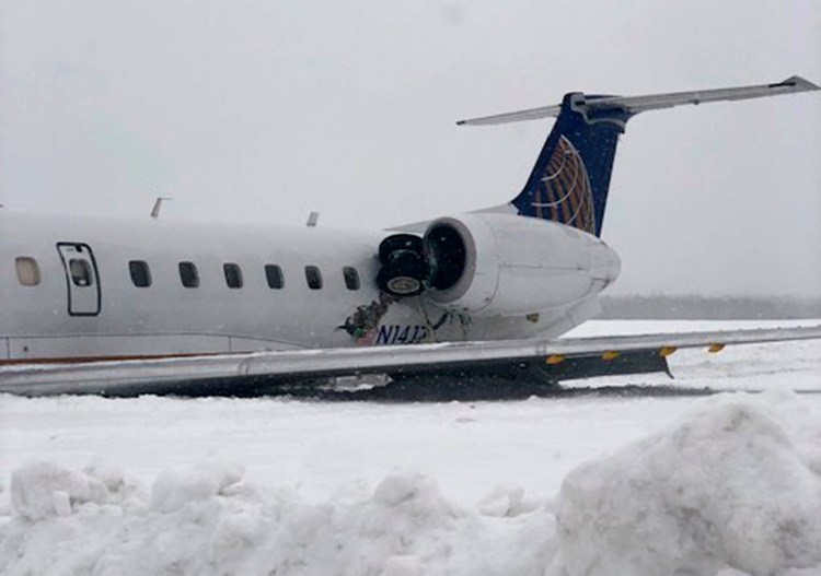 The United Express regional jet that the National Transportation Safety Board says missed the runway during a landing at Presque Isle on March 4.