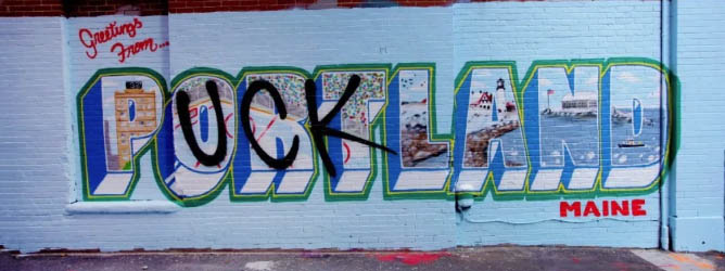 The hand-painted graffiti wall by Portland artist Mike Rich, from the docu-series "Puckland" by filmmaker Devon Platte.