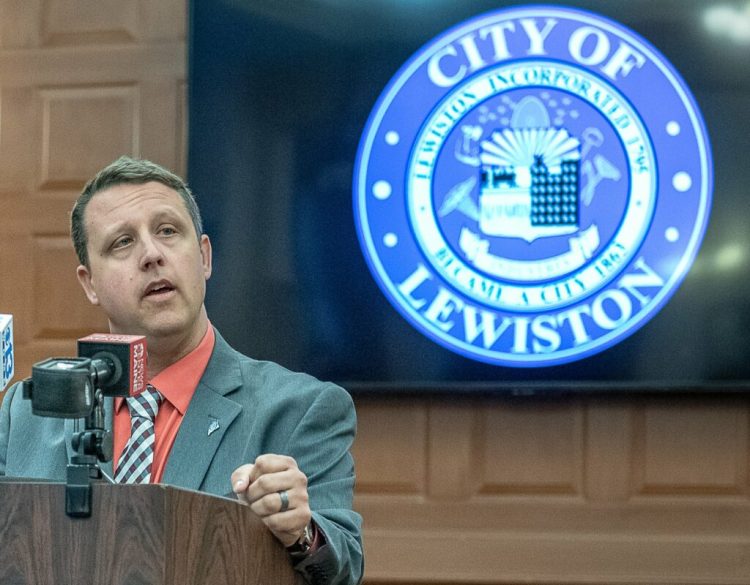 Shane Bouchard announces his resignation as mayor of Lewiston during a Friday morning press conference at City Hall.