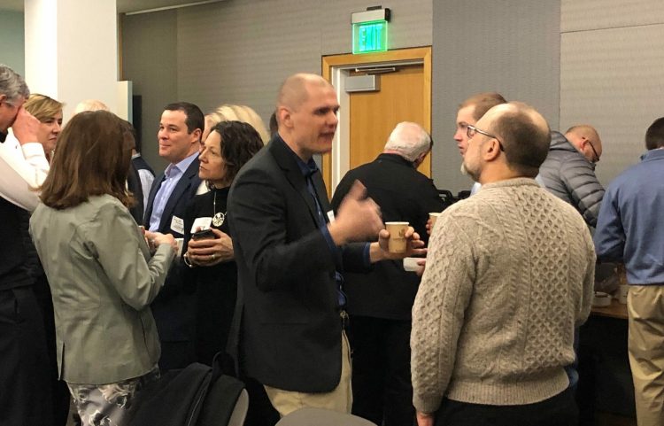 More than 180 people gathered for the Feb. 27 Business Breakfast Forum to hear about trends in home-buying. There was plenty of networking beforehand.
 