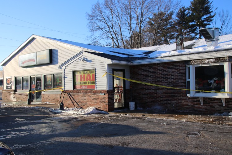 Firefighters from Sanford and surrounding communities battled a fire at 789 Main St. early Wednesday. The businesses, Republicash and Thai Sawasdee Restaurant, are expected to be closed while repairs are made, fire officials say. The fire damage was confined to the rear of the structure. 