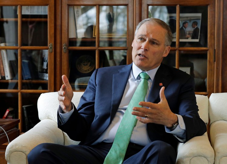 Washington Gov. Jay Inslee in his office at the Capitol in Olympia, Wash. in January.
