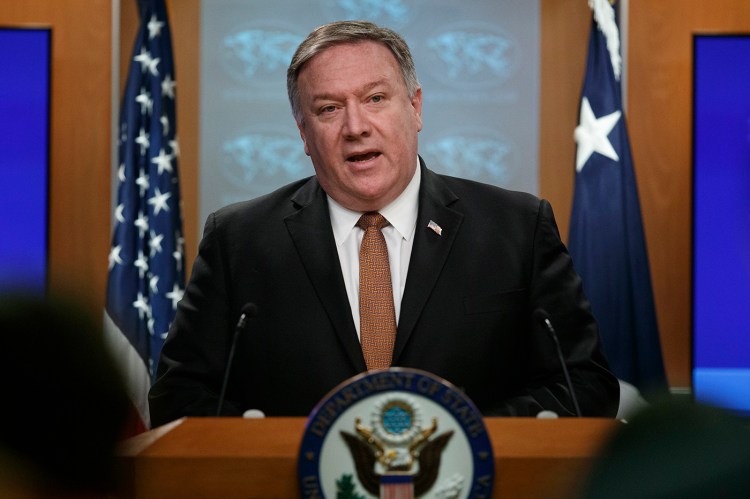 Secretary of State Mike Pompeo speaks during a news conference at the State Department on Friday in Washington.