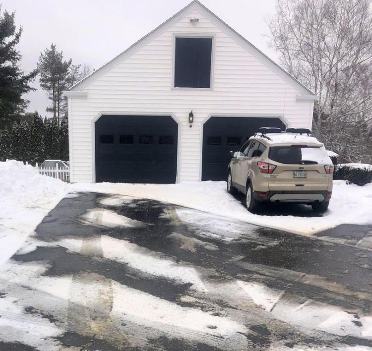 A Feb. 21 photo sent to South Portland officials shows where Ronald Doucette used a city vehicle to apply salt to his Scarborough driveway.
