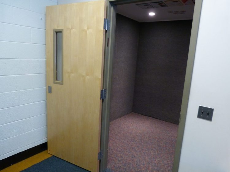 The seclusion room, also called the “quiet” room, at Harpswell Community School.