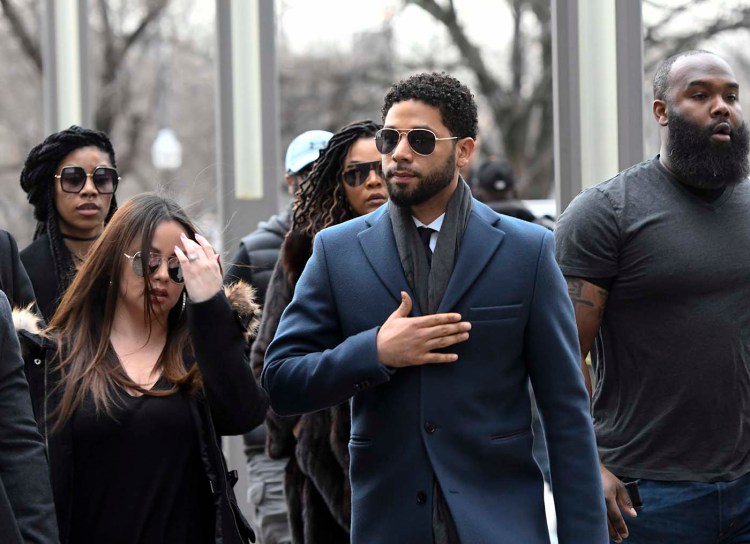 Empire actor Jussie Smollett arrives at court in Chicago for his hearing on Thursday.