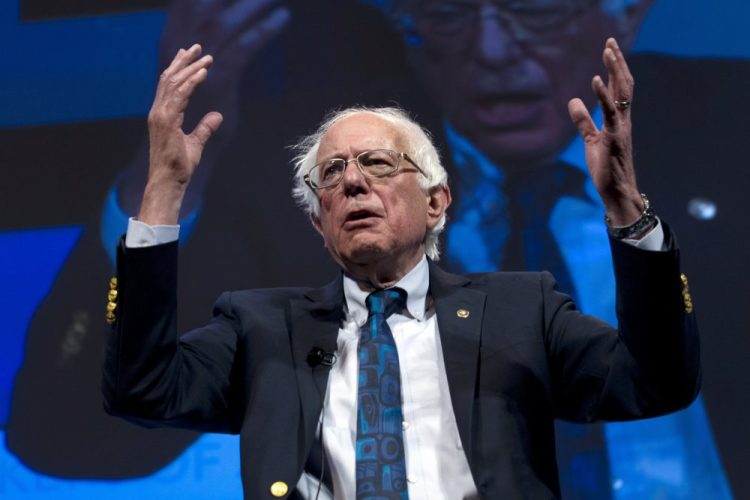 Presidential candidate Sen. Bernie Sanders of Vermont, speaks during the We the People Membership Summit. 