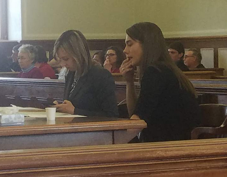 Kelsey Campbell, right, is shown in April 2018 with her attorney, Laura Shaw.  