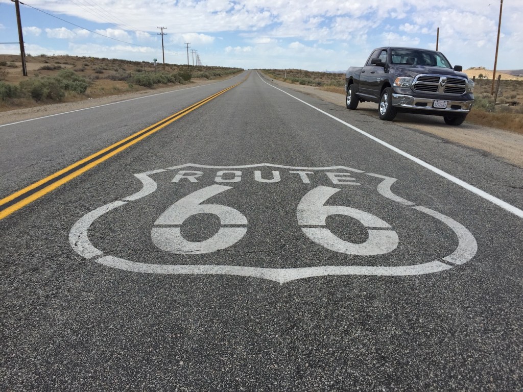 "... The roadway is painted with Route 66 logos every few miles." Photo by Tim Plouff.