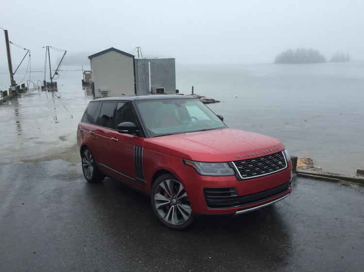 The sticker price on the Range Rover SV Autobiography series Dynamic model reviewed: $178,495. Photo by Tim Plouff. Location: Deer Isle.