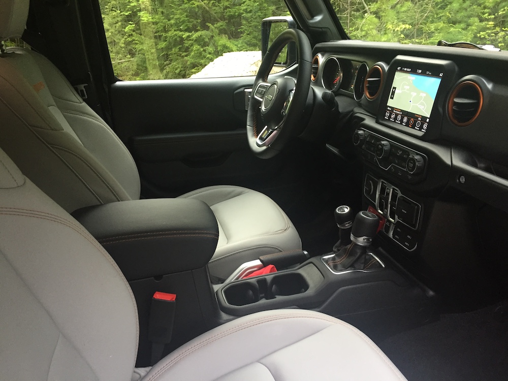 Interior of our reviewer's model of the Jeep Gladiator with Mojave trim, which is off-road and desert rated.