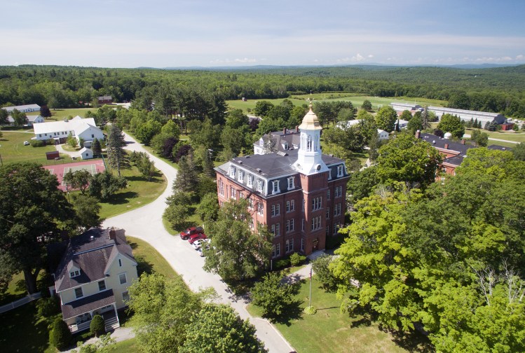 The Kents Hill School campus, located in central Maine, covers over 400 acres. Facilities include historic Bearce Hall at the center, built in 1873, and the Alfond Athletics Center, upper right, which houses an NHL-sized ice rink.