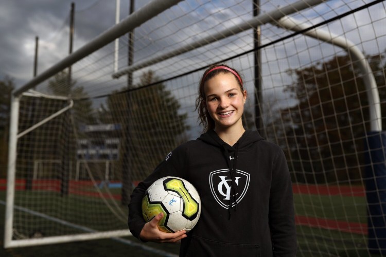 YARMOUTH, ME - OCTOBER 21: Yarmouth High School soccer player Macy Gilroy. (Staff photo by Ben McCanna/Staff Photographer)