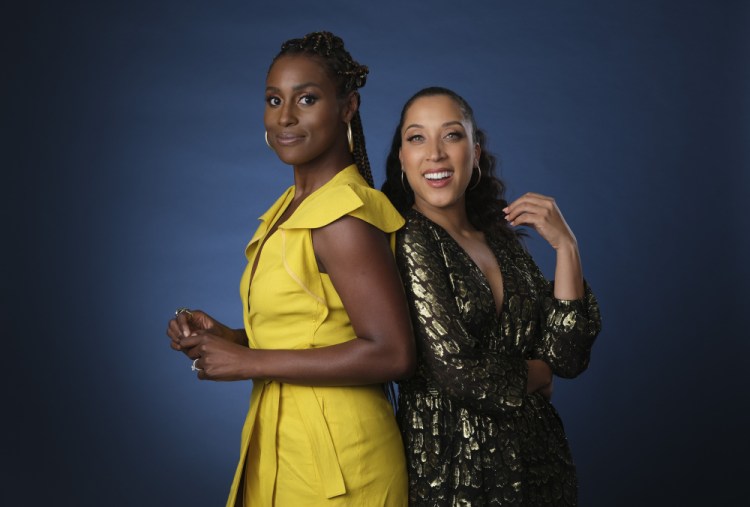 Robin Thede, right, the creator, star and executive producer of the HBO comedy series "A Black Lady Sketch Show," and executive producer Issa Rae attend the 2019 Television Critics Association Summer Press Tour in Beverly Hills, Calif., on July 24, 2019. 

