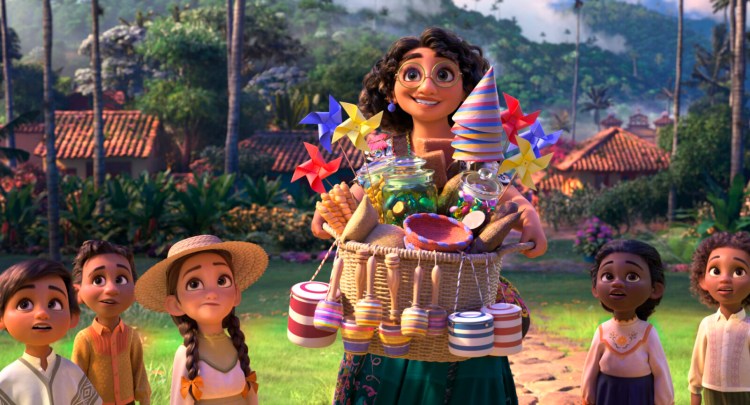 This image shows Mirabel, voiced by Stephanie Beatriz, in a scene from the animated film "Encanto." The movie centers on a Colombian girl who is determined to find her purpose as the only member of her family without magical powers. 