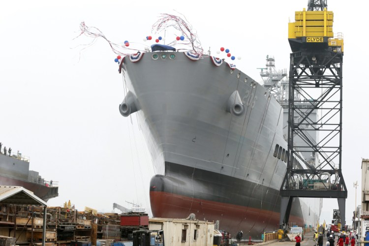 The Navy launches the USNS Harvey Milk in San Diego, on Saturday.

