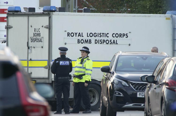 Counter-terrorism police in Britain are investigating an explosion at a hospital Sunday in the city of Liverpool that killed one person and injured another.  (Peter Byrne/PA via AP)