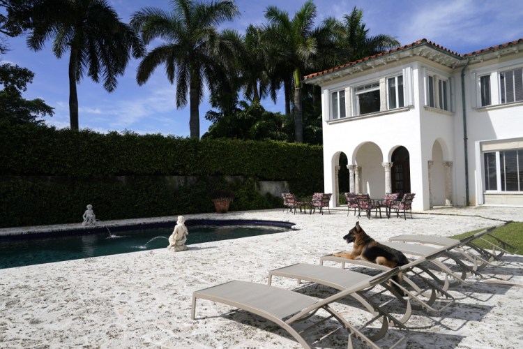 German shepherd Gunther VI sits by the pool at a house formally owned by pop star Madonna on Monday in Miami. 