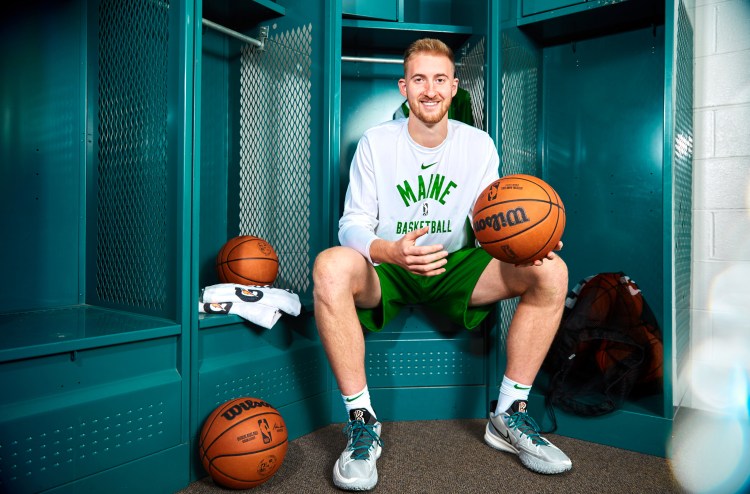 PORTLAND, ME- OCTOBER 25: Sam Hauser of the Maine Celtics poses for a portrait during the 2021-22 Maine Celtics Content Road Show on October 25, 2021 at Portland Expo Center in Portland, Maine. (Photo by Alex Nahorniak-Svenski/NBAE via Getty Images.)