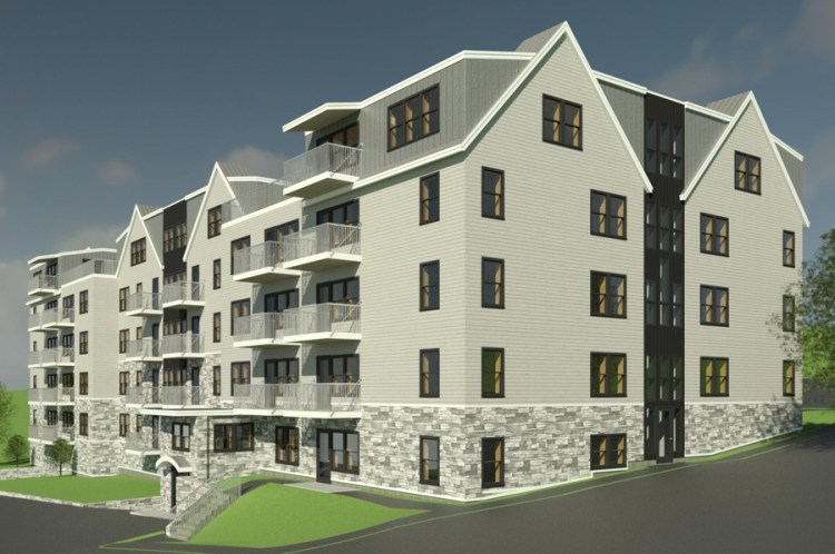 An early rendering of The Mark in Cumberland Foreside. Construction groundbreaking is planned for the end of February, 2022, though reservations for one, two and three-bedroom units can be made now.