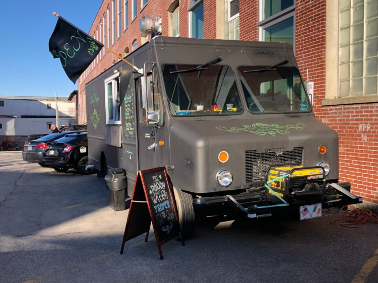 Th Paddy Wagon food truck parked outside Lucky Pigeon Brewing in Biddeford.