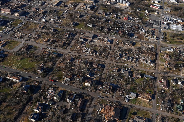 The destruction in Mayfield, Ky., is seen from above on Dec. 12. 