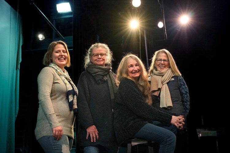 Four of the women participating in this year's Island Women Speak at the Stonington Opera House. From left, Kira Jones, 28, Buzz Masters, 64, Cathy Boyce, 71 and Debbie Weil, 70. Weil is directing the performance. 
